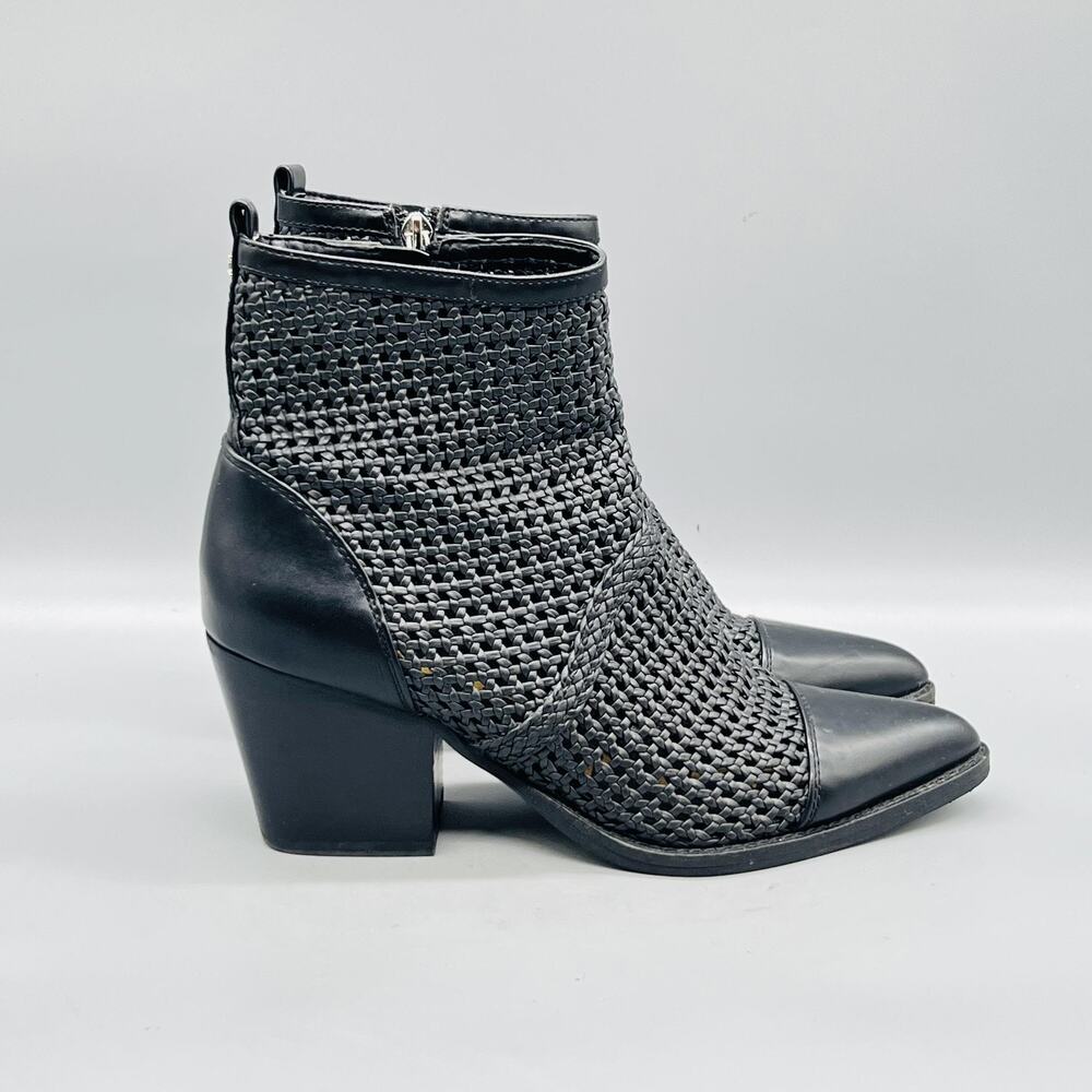 Sam Edelman Boots Womens 8 Black Synthetic Woven ELITA Ankle Block Heel Shoes